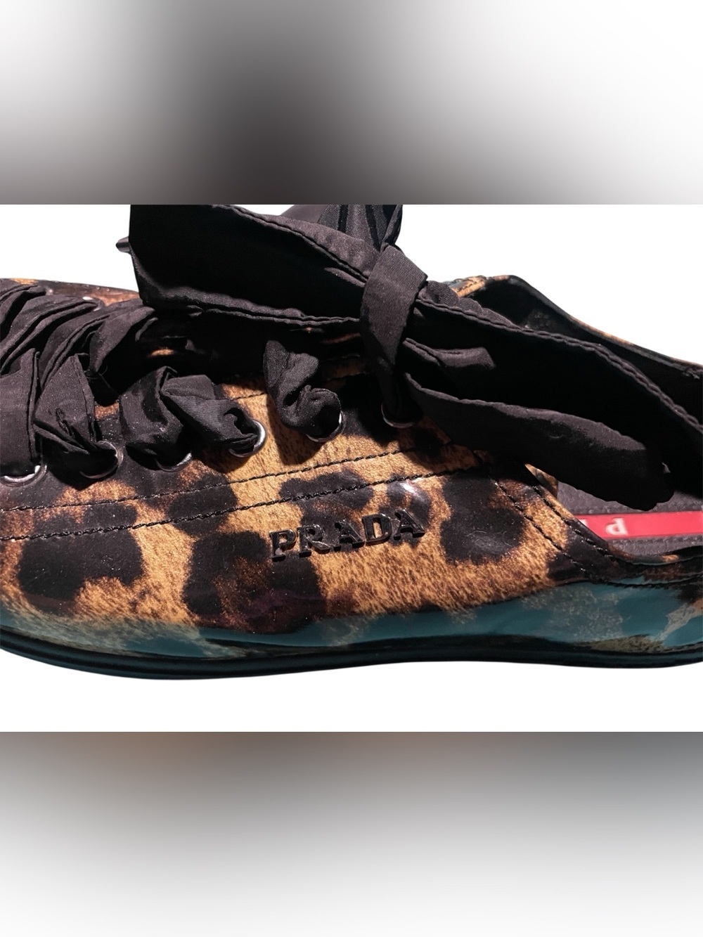 PRADA Leopard Print Lace-Up Women’s Sneakers - Black Ribbon Laces - Picture 2 of 6